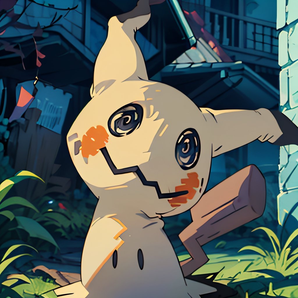 ((masterpiece,best quality)), absurdres,, Mimikyu_Pokemon,  no humans, solo, looking at viewer, cinematic composition, haunted house background,