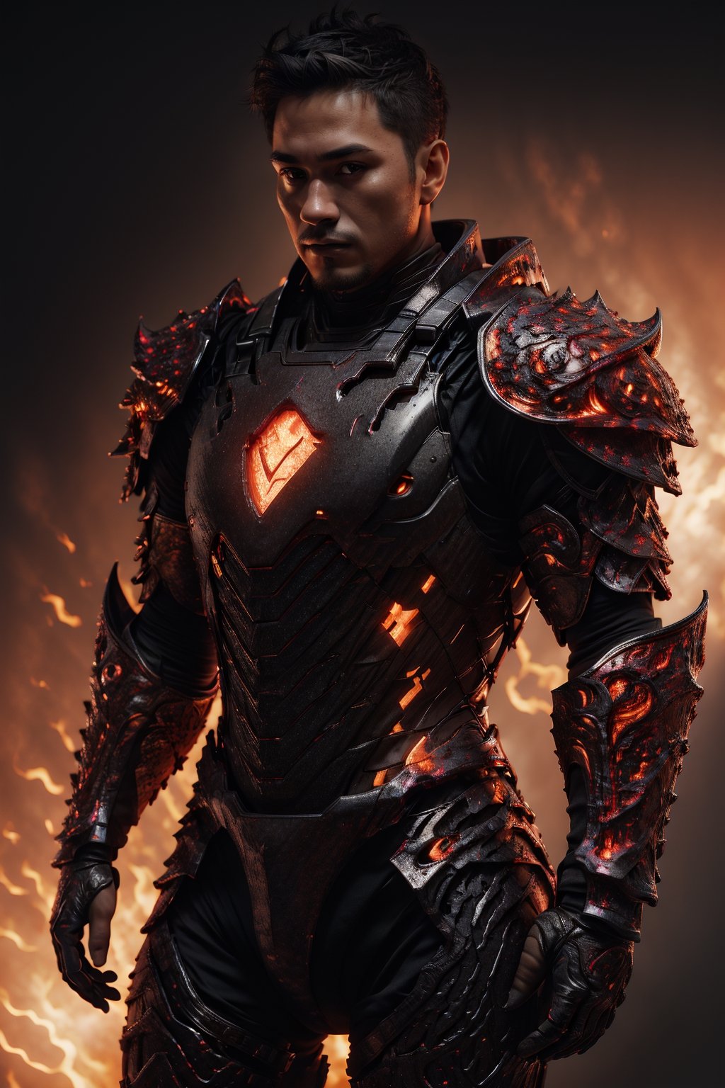 A photo of a 30 year old man, (fat:0.7), wearing ironman armor, high_resolution, detailed facial features, grayish black hair, best quality, studio lighting ,Lukmang77,potcoll,marb1e4rmor,emb3r4rmor