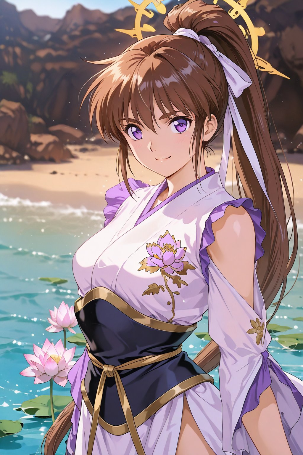 ((The robot’s massive frame is reflected perfectly on the still surface of the water)),  (((Guanyin))),  (White Robes by C...