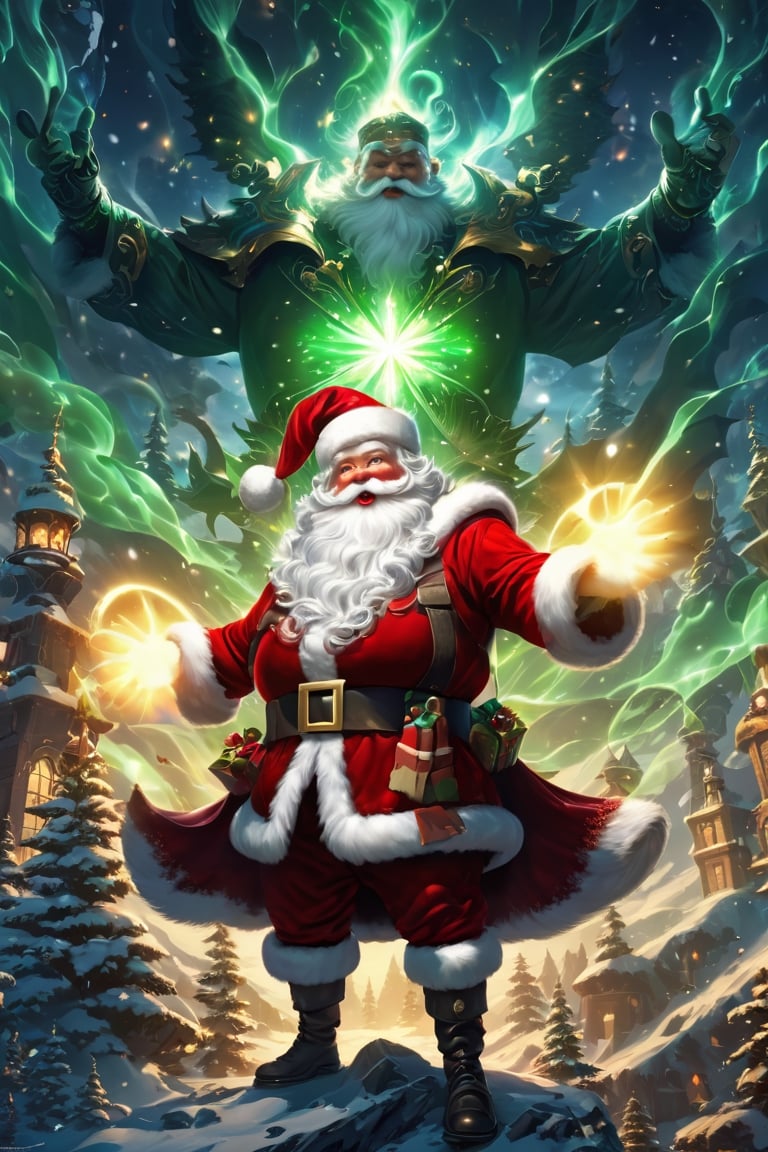 christmas, Santa Claus, nature, masterpiece, best quality, glowing, dual wielding, 32k, art style,SANTA CLAUS