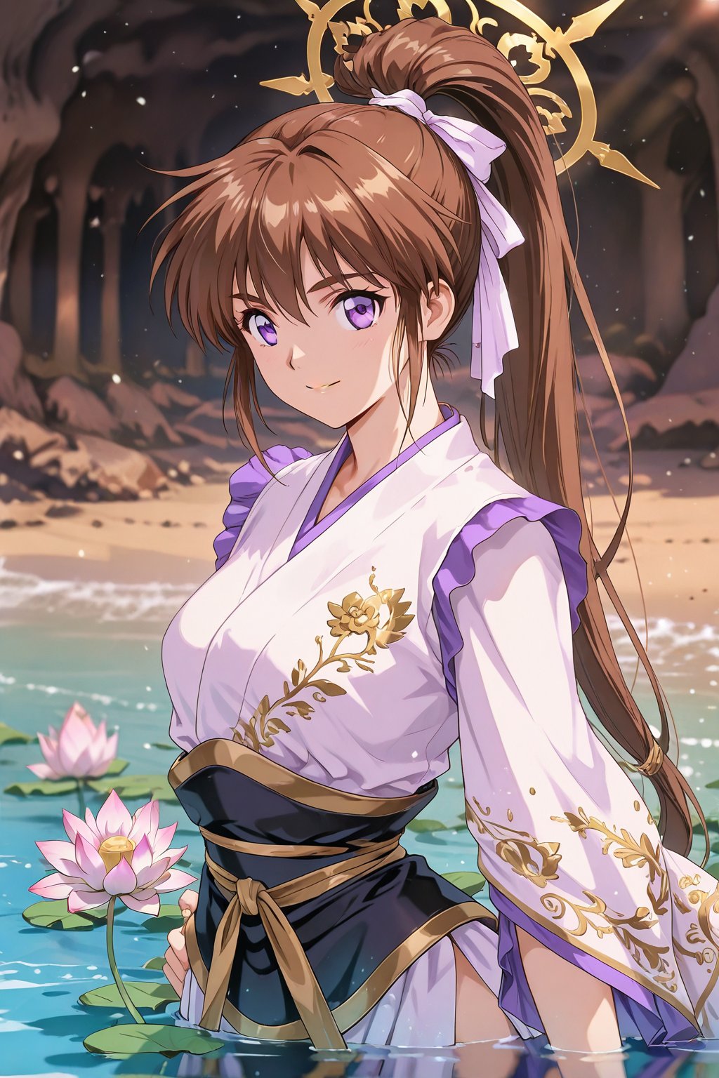 ((Her frame is reflected perfectly on the still surface of the water)),  (((Guanyin))),  (White Robes by Chicken on Tensor...