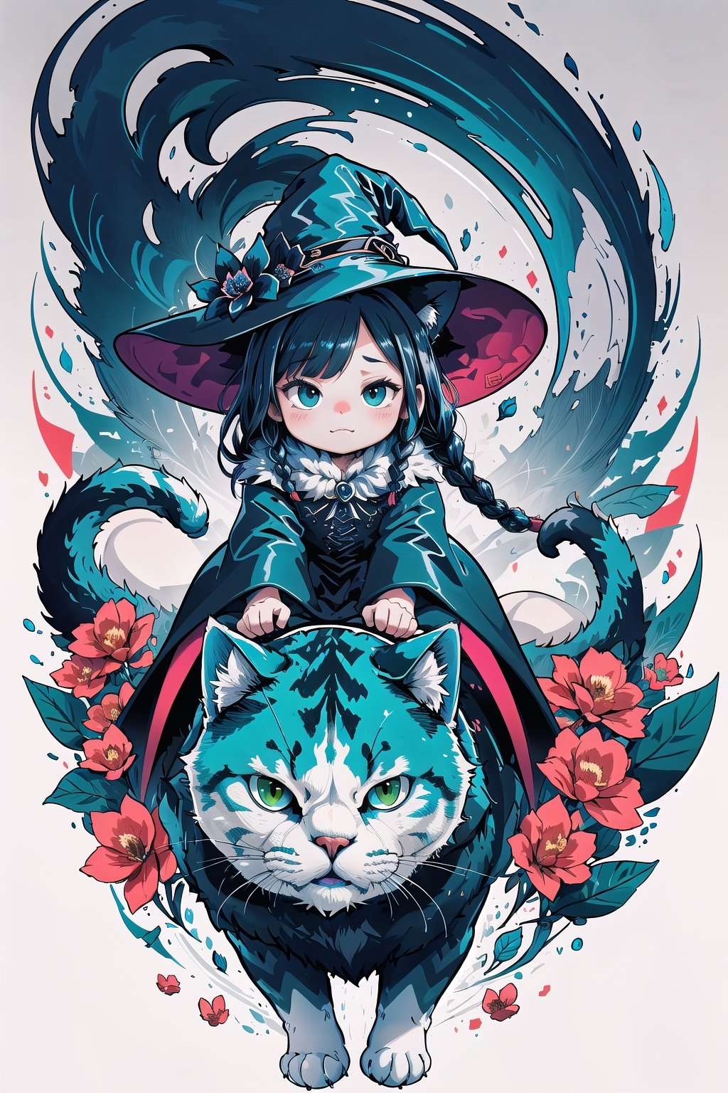(((Riding a giant fat fluffy cat))) ,  shining eyes ,  twin_braid by que on Tensor.Art