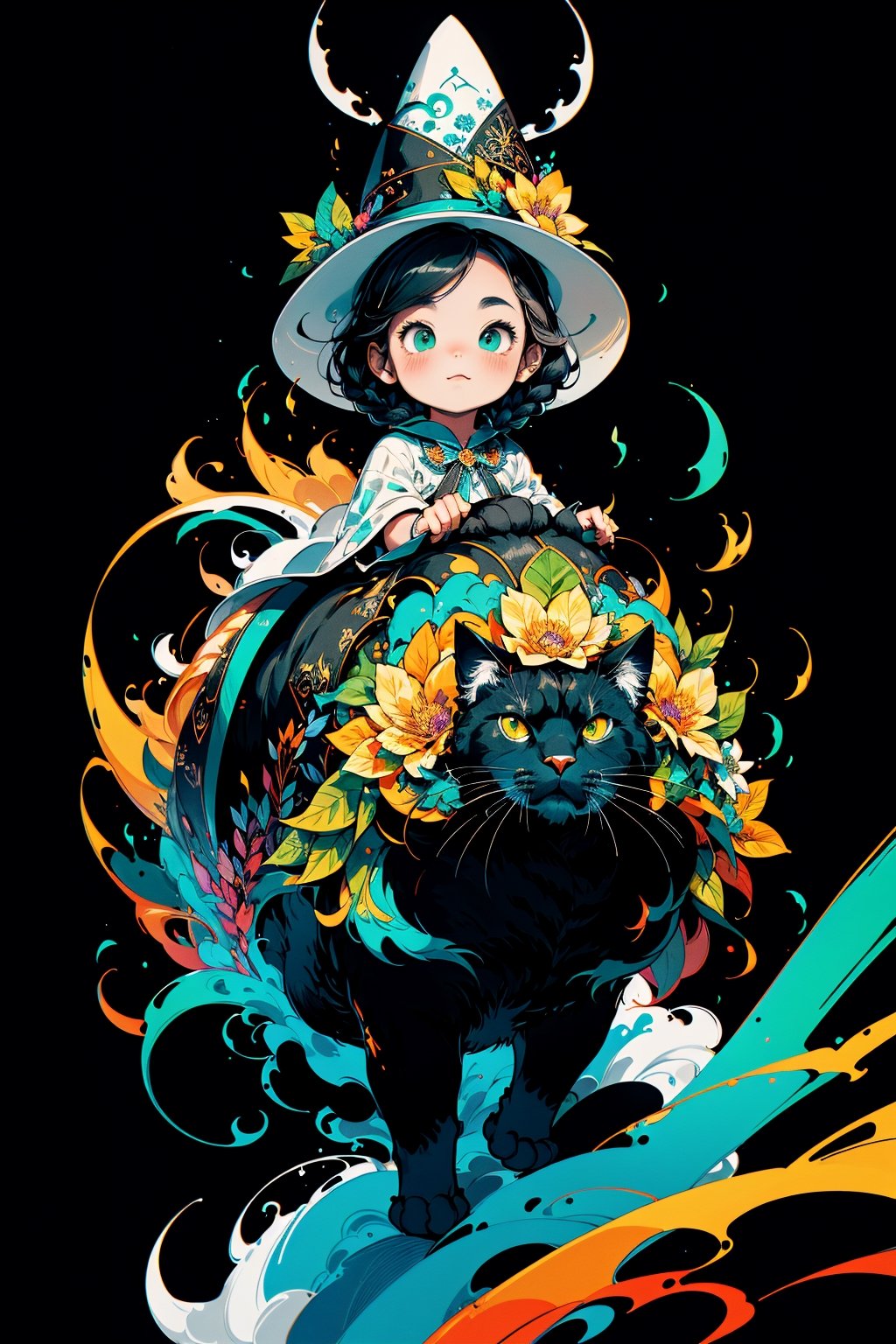 (( Riding a giant fat fluffy cat )) ,  shining eyes ,  twin braid by que on Tensor.Art