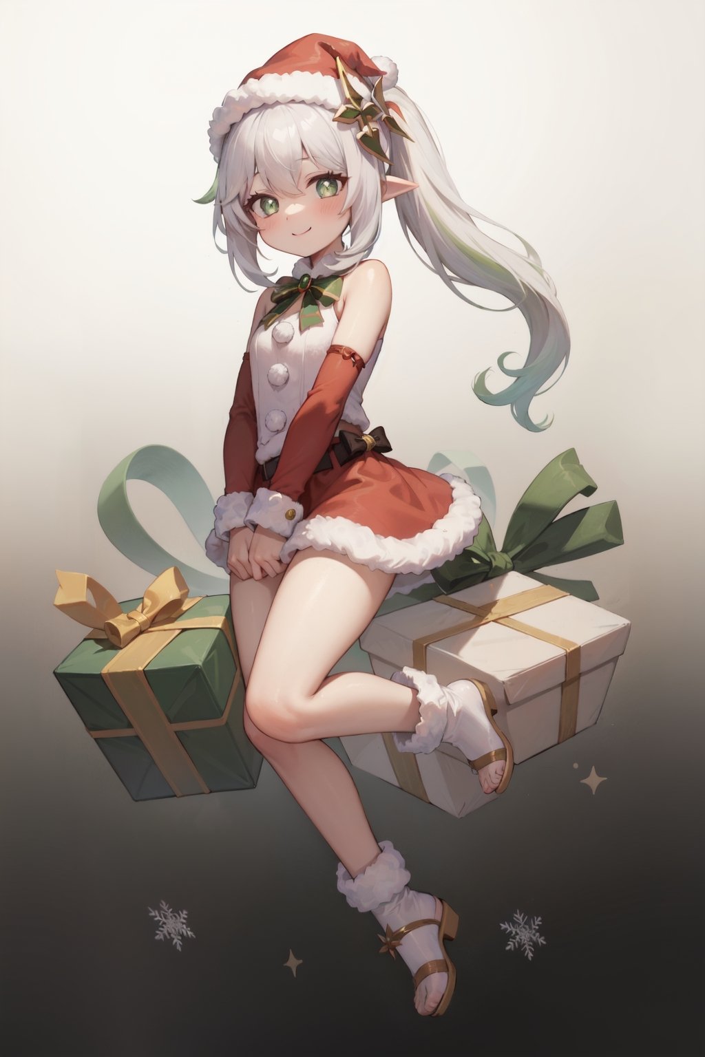  (Perfect Human Anatomy),  1girl, (Hands:1.1),  more detail,:),  (bare_arms),  full_body, christmas_hat, santa_outfit, ahg,  nahidadef,