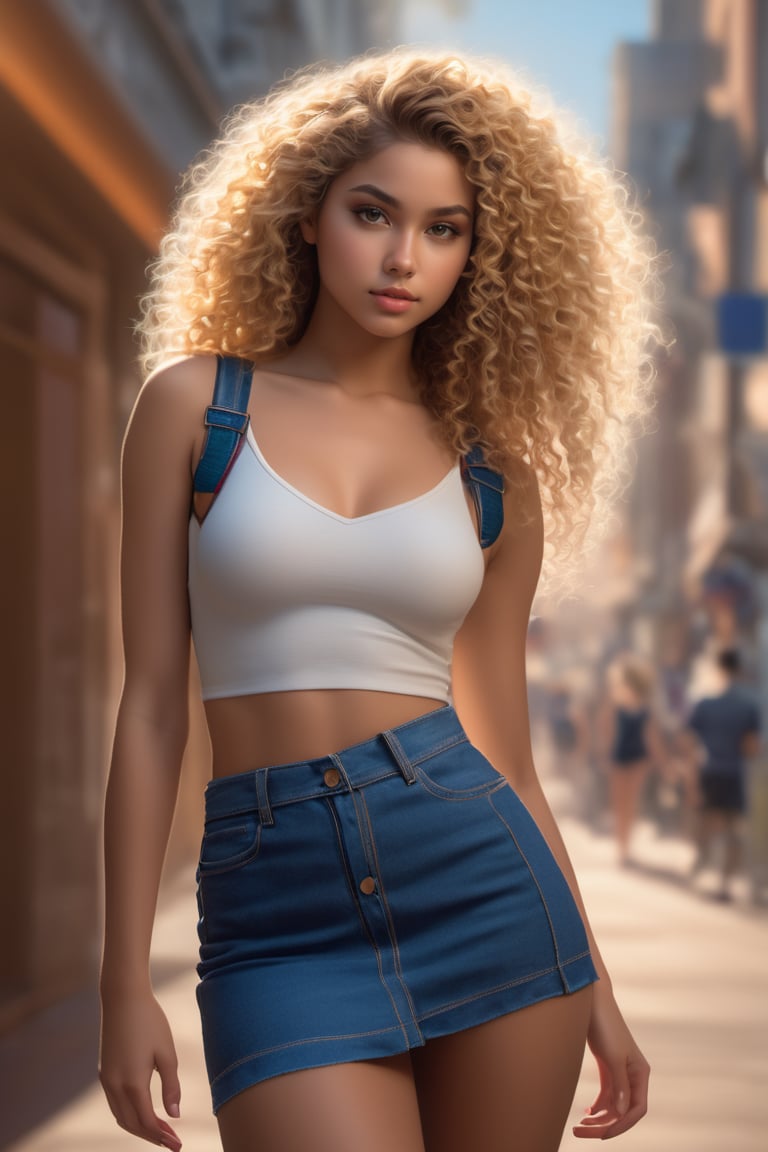 (Full body) photographic, realistic, realism, cinematic photo, luminous high definition ultra reality photp of expressive 19 year old hispanic girl with natural long blonde curly hair, full body, mini skirt, over knee high socks, sharp focus, (by artgerm), (by arny freytag:1.2), erotic mood, (highly detailed face), realistic skin texture, (fujifilm xt3),,35mm photograph, film, bokeh, award-winning, professional, highly detailed, 4k, highly detailed,OHWX