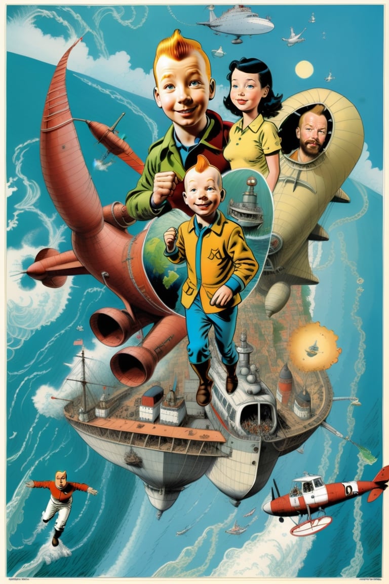 Comic cover of ((tintin)) in art style of Glenn Fabry,  Hyper realistic colorful portrayal with intricate linework and shading, pulp atmosphere, Dynamic composition and nuanced details, serial art, natural environnement, and girls
