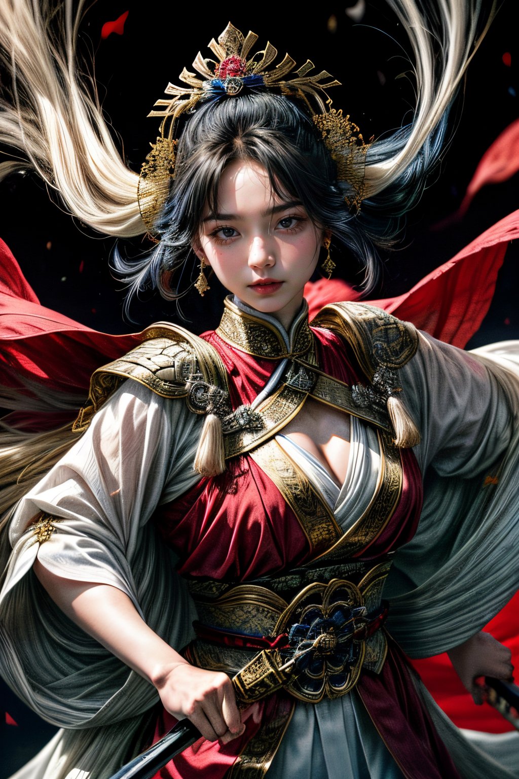 IdentityMerge(masterpiece, top quality, best quality, official art, beautiful and aesthetic)16K, HD, mastepiece, detailed background


In the realm of ancient honor and valor, the Samurai Empress reigns supreme. Her striking reallt dark blue hair cascades like a midnight waterfall, complementing the detailed elegance of her attire. With a heart fortified by the love of her children, she stands as both a fierce warrior and a devoted mother.

Amidst the backdrop of traditional Chinese customs and culture, the Empress exemplifies strength and wisdom, gracefully balancing her roles as ruler and nurturer. The legacy she builds for her children intertwines with her quest for justice and the protection of her people.

In the artistry of her movements, the Empress wields her katana with precision and compassion. The dichotomy of power and tenderness defines her essence, making her an inspiration to all who behold her presence.

As the Samurai Empress leads her kingdom with an unyielding spirit, her children bear witness to a mother whose love and strength knows no bounds. In the annals of history, she etches her mark as a warrior, leader, and devoted parent, forever leaving an indelible legacy for generations to come.