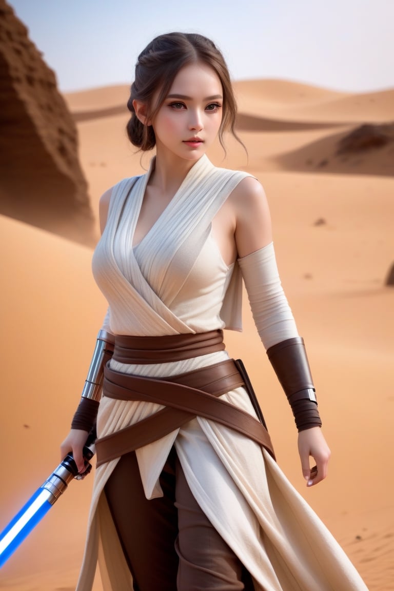 (1 Jedi Girl)、In Jedioutfit 、((Have a lightsaber))、medium breasts,  Super detailed illustration、extra detailed face、large...