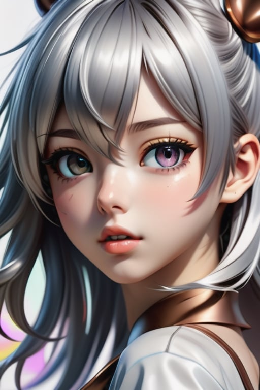 Close-up of woman with silver and bronze hair,  realistic anime style,  realistic anime style by TokyoBeauty on Tensor.Art