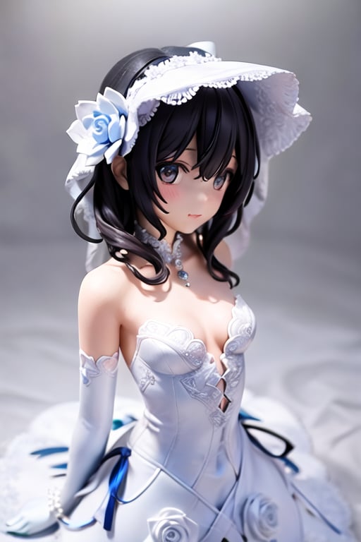 random transaparent bride dress in white pizzo, random blooming roses on dress, black random hair, see in camera, real proportion, background of nothing, tiny breast, all in focus, female_solo, 