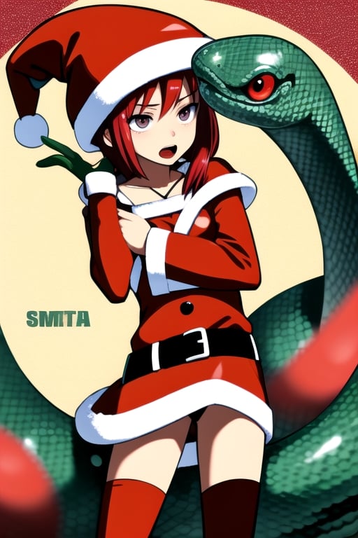 Santa scared of (snake), detailed snake,,<lora:659111690174031528:1.0>