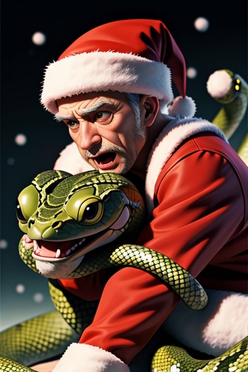 Santa scared of (snake), detailed snake,,<lora:659111690174031528:1.0>