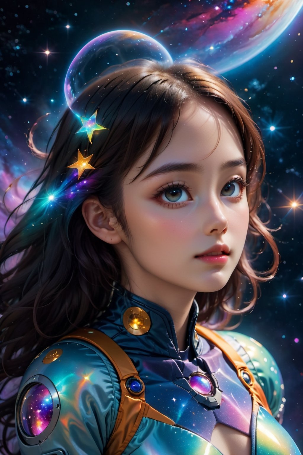 best quality, 8k, realistic, vibrant colors, high-res lighting,  galaxies, A girl floating in a space suit, breathtaking landscapes, ethereal atmosphere, sparkling stars, glowing nebulae, celestial wonders, surreal beauty, mesmerizing glow, cosmic journey, dreamlike scenes, tranquil depths, floating gracefully, immersive experience, mesmerizing visuals,  otherworldly creatures, graceful movements, enchanted world, celestial ballet, mystical ambiance, divine energy, celestial serenity, serene tranquility