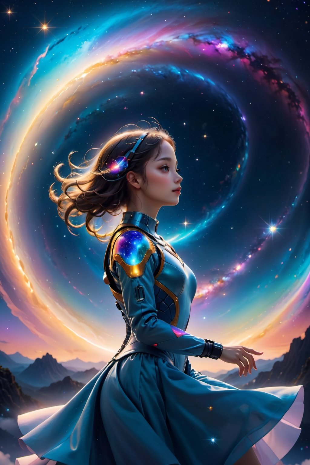 best quality, 8k, realistic, vibrant colors, high-res lighting,  galaxies, A girl floating in a space suit, breathtaking landscapes, ethereal atmosphere, sparkling stars, glowing nebulae, celestial wonders, surreal beauty, mesmerizing glow, cosmic journey, dreamlike scenes, tranquil depths, floating gracefully, immersive experience, mesmerizing visuals,  otherworldly creatures, graceful movements, enchanted world, celestial ballet, mystical ambiance, divine energy, celestial serenity, serene tranquility