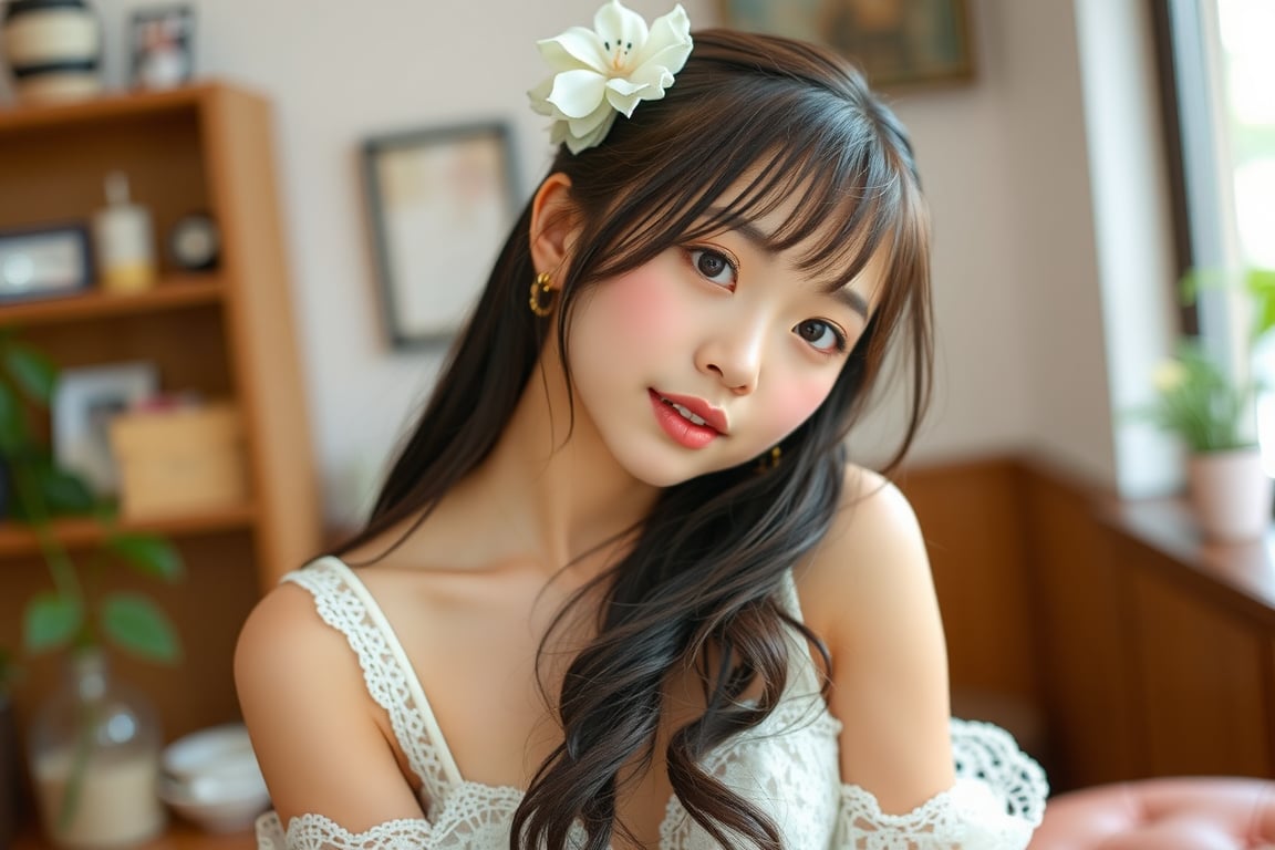 Japanese female, 18 years old, kawaii, cute face, sexy lips, Cute lace costume, upper body, indoors, highest quality, high resolution, 
