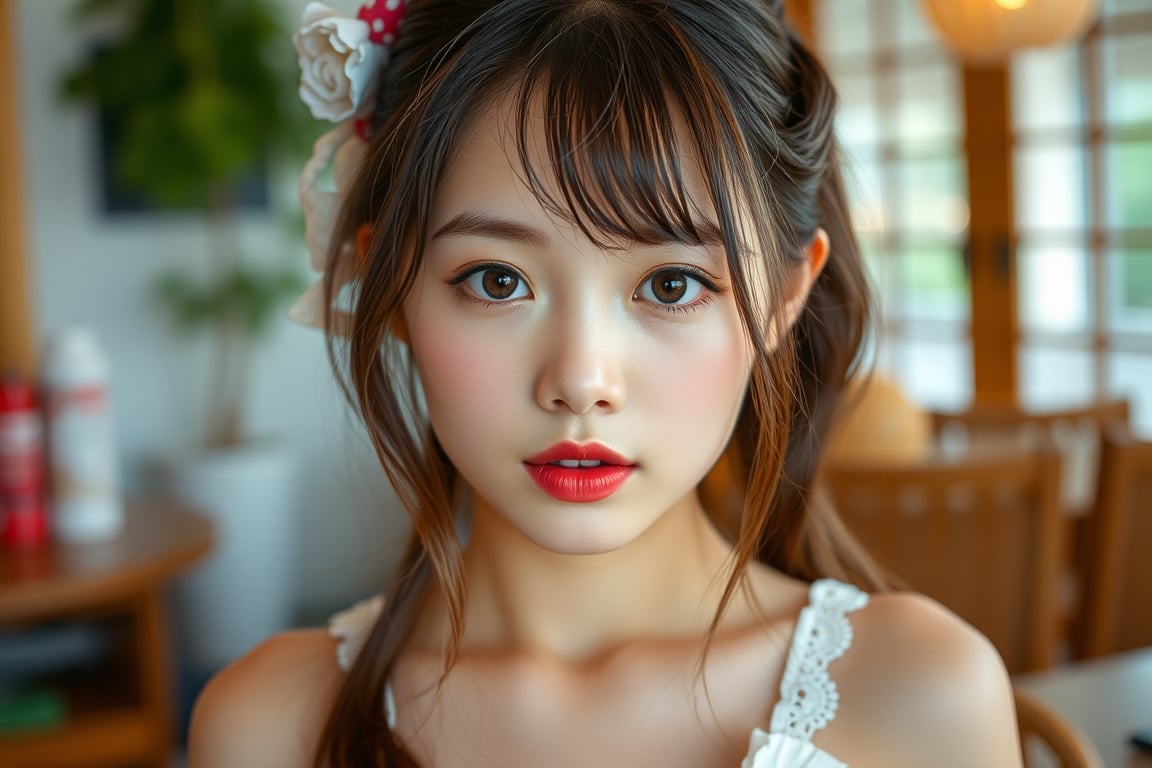 Japanese female, 18 years old, kawaii, cute face, sexy lips, Cute lace costume, upper body, indoors, highest quality, high resolution, 
