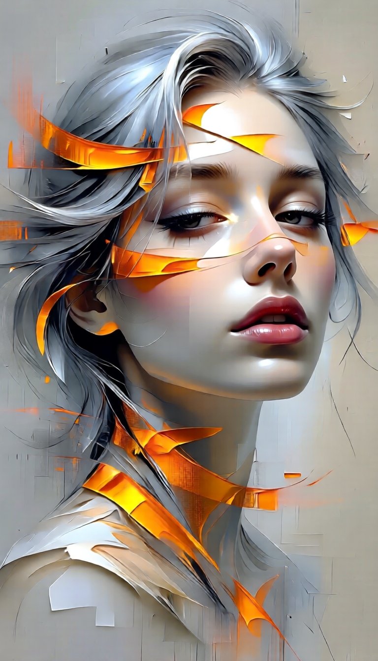 This modern and stylish oil abstract painting is heavily influenced by digital art. The subject is the expressive,  expres...