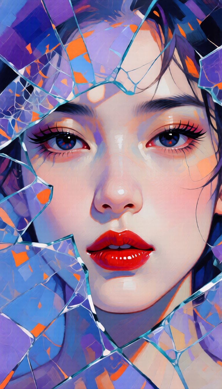 Abstract depictions,  delicate oil brushstrokes,  and bold close-ups. (Foreground: An abstract composition of translucent...
