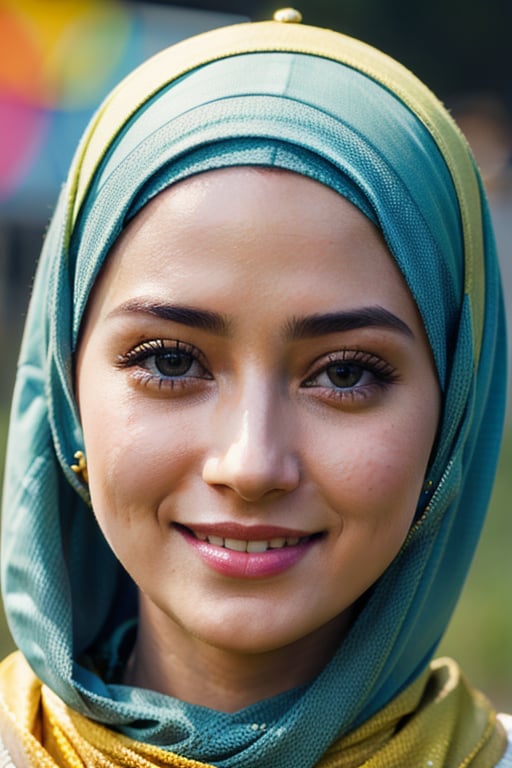 masterpiece,1 girl, (colorful), (finely detailed beautiful eyes and detailed face) ,cinematic lighting, bust shot, extremely detailed CG unity 8k wallpaper, (a Muslim), Beautiful smile, full cover Hijab

