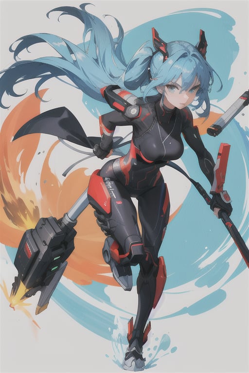 Make design, 1 girl , 20yo,doing ninja move,nice art,8k,medium_breasts, hold weapons, active background, colorful,perfect art,wearing white,war Mode,add some mech,detailed skin,