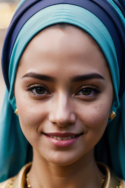 masterpiece,1 girl, (colorful), (finely detailed beautiful eyes and detailed face) ,cinematic lighting, bust shot, extremely detailed CG unity 8k wallpaper, (a Muslim), Beautiful smile

