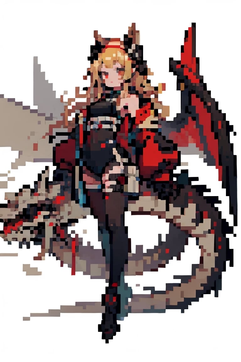 female, ((masterpiece, best quality, ultra detailed, absurdres):1, yellow hair,retroartstyle,dragon ear,ang_dv, dragon mechanic,Pixel art