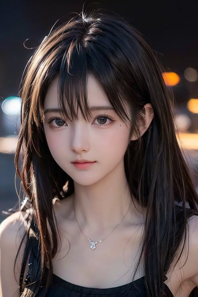 Best quality, masterpiece, ultra high res, (photorealistic:1.37), (medium full shot:1.3), raw photo, a young girl, 17 year old, long hair flowing by the wind, bangs, detailed eyes and face, perfect anatomy. dynamic lighting, in the dark, deep shadow, low key, cinematic image, bright city, floting city on the background.
