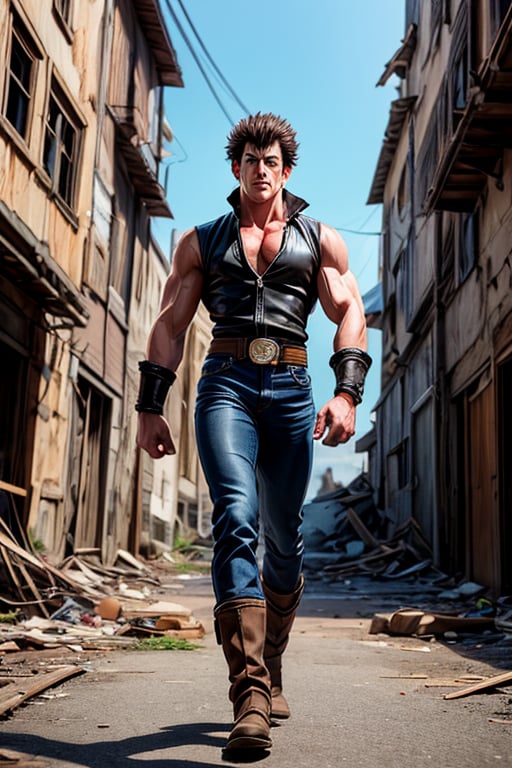 a photo eealistic anime character Kenshiro from Hokuto no Ken 80's anime series,  masterpiece hyper realistic artwork by B...