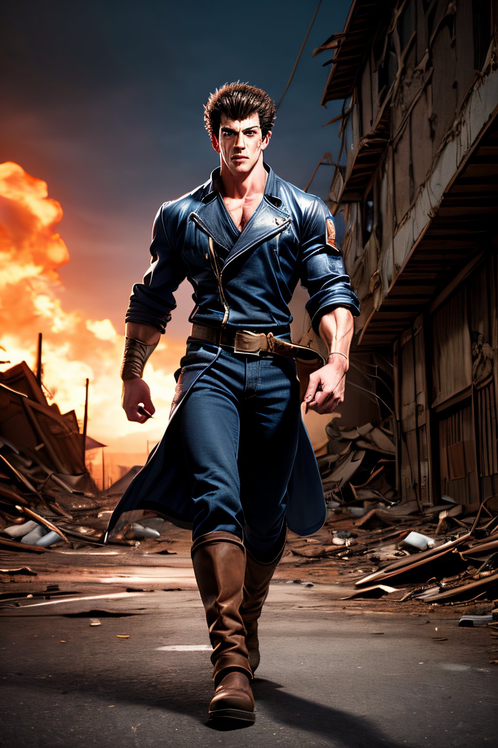 a photo eealistic anime character Kenshiro from Hokuto no Ken 80's anime series,  masterpiece hyper realistic artwork by B...