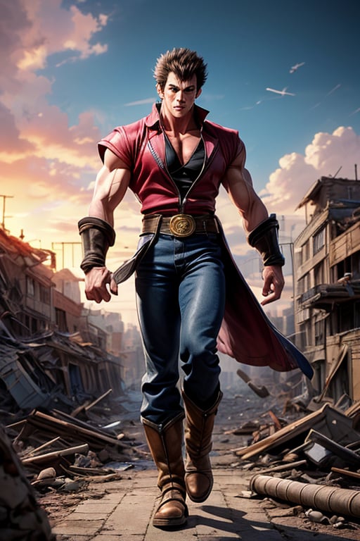 a photo eealistic anime character Kenshiro from Hokuto no Ken 80's anime series,  masterpiece hyper realistic artwork by B...