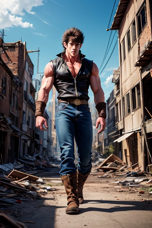 a photo eealistic anime character Kenshiro from Hokuto no Ken 80's anime series,  masterpiece hyper realistic artwork by B...