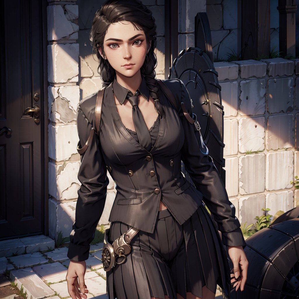 Kassandra, suit and tie, black suit, 