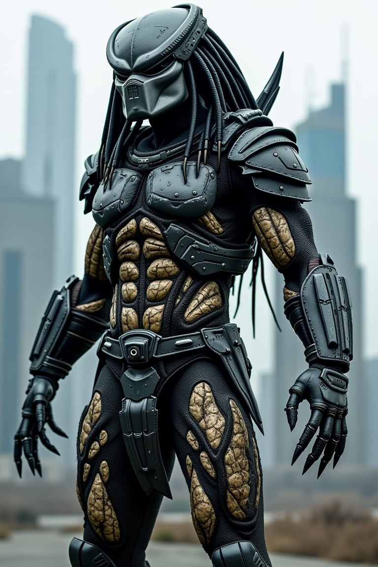 The image depicts a character modeled after the Yautja,  better known as the Predator from the science fiction film series...