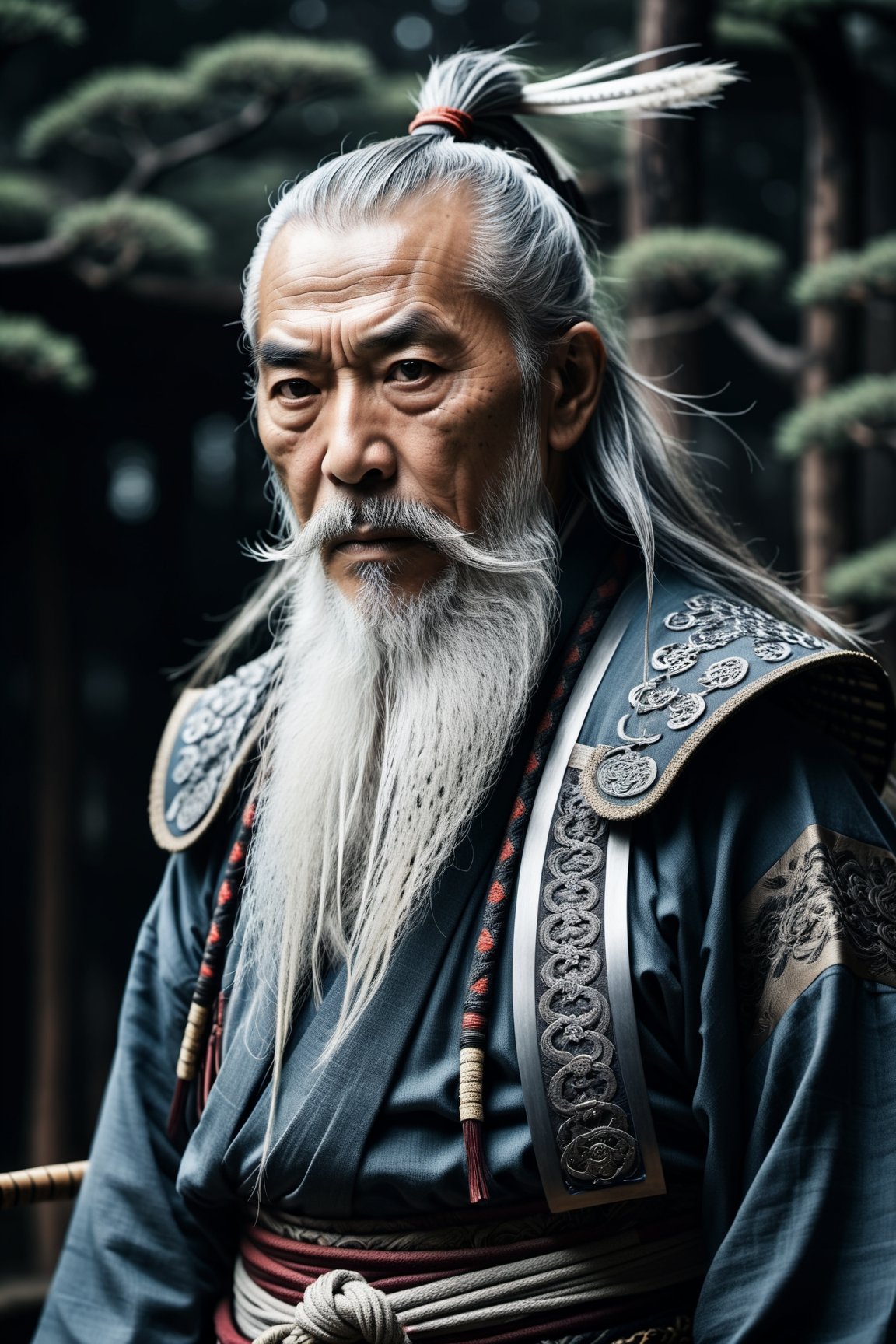 dark moody aesthetic,  wise old japanese samurai with a long white beard,  intricate by Rebellion A.I. on Tensor.Art
