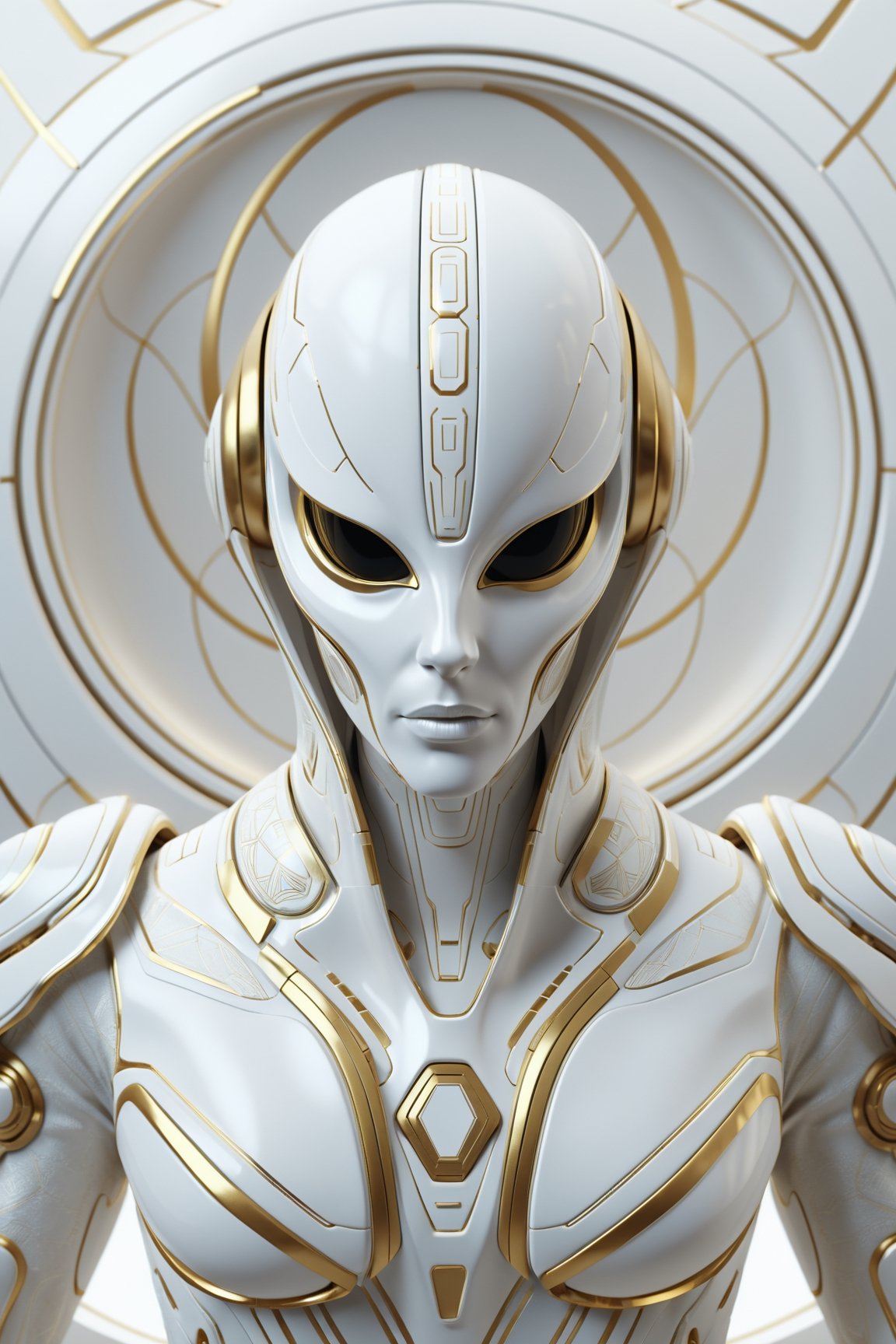 white and gold alien,  sacred geometry,  futuristic clothesi by Rebellion A.I. on Tensor.Art