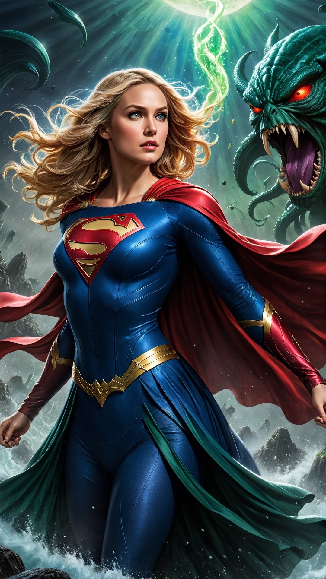 Supergirl,  a strikingly bold and mighty superheroine,  fearlessly confronts the legendary cosmic being called Cthulhu. Th...