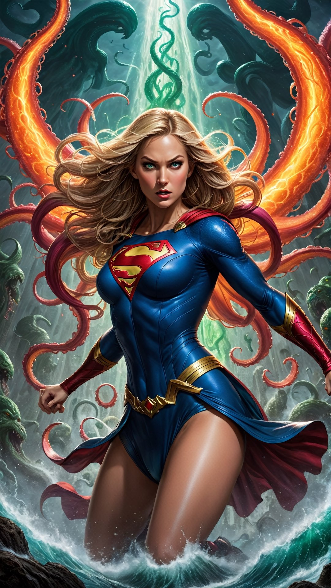 Supergirl,  a fiercely powerful superheroine,  engages in an epic battle with the ancient cosmic entity known as Cthulhu....