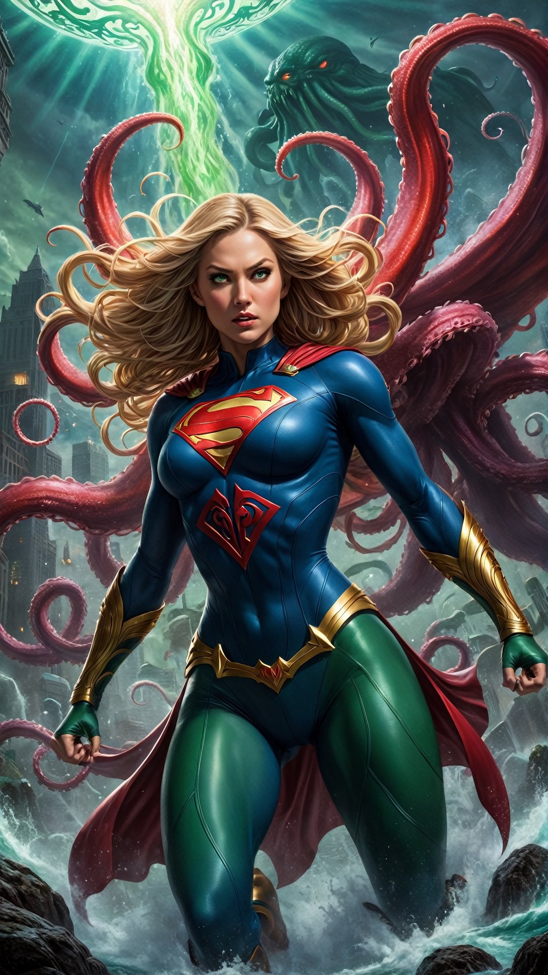 Supergirl,  a fiercely powerful superheroine,  engages in an epic battle with the ancient cosmic entity known as Cthulhu....