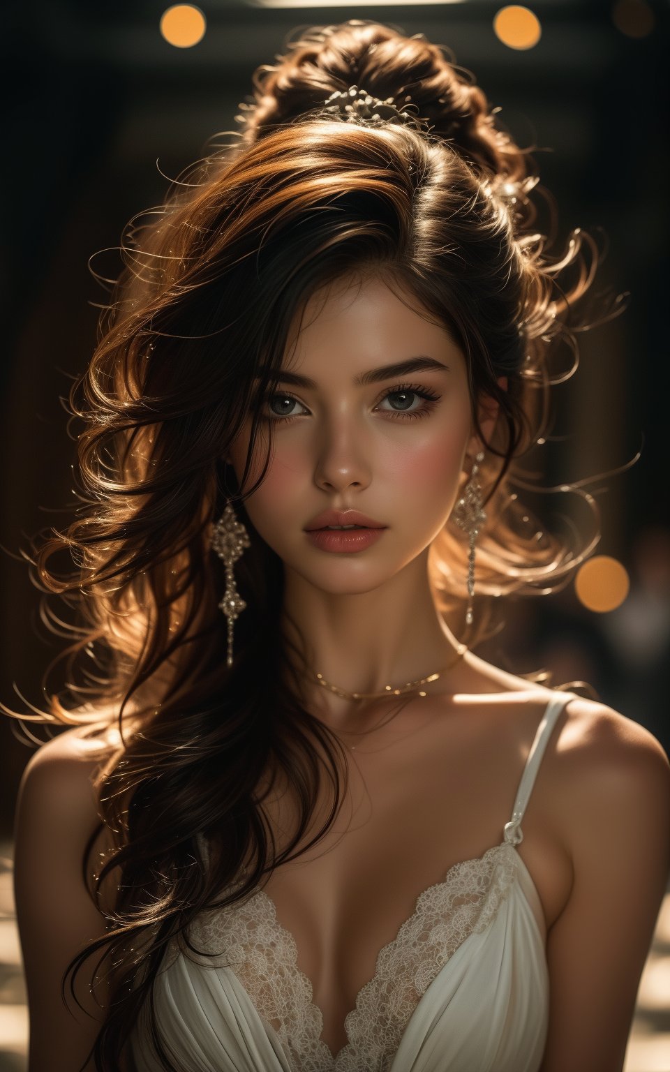 Romantic, alluring, detailed, photo, body portrait, serene, gentle. The art of beauty, refined and elegant,natural,long flowing hair,midjourney,Mystical