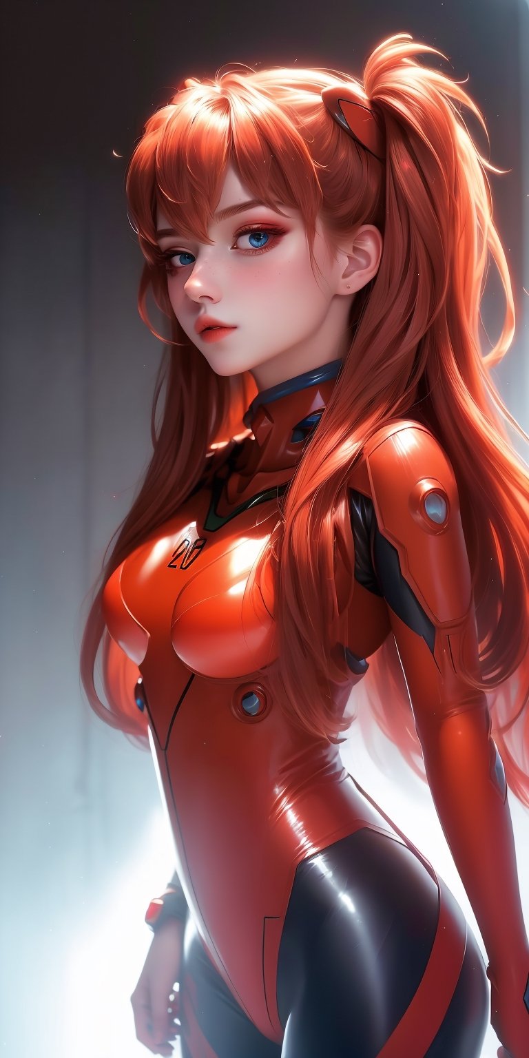 4K, 8K, (Masterpiece, best quality:1.2), blue eyes, perfect face, cosplay, professional photo, photo, photorealism, ((red armor)), modelshoot style, portrait of shirogane, red plugsuit, feminine, (girl),  ((cyberpunk landscape)), (narrow waist), upper body, face shot, very small breats, sexy look,photorealistic,realism, masterpiece, realistic face, realistic skin,realistic arms, realistic body, (bust shot photo of shirogane, shirogane asuka langley, shirogane asuka langley cosplay