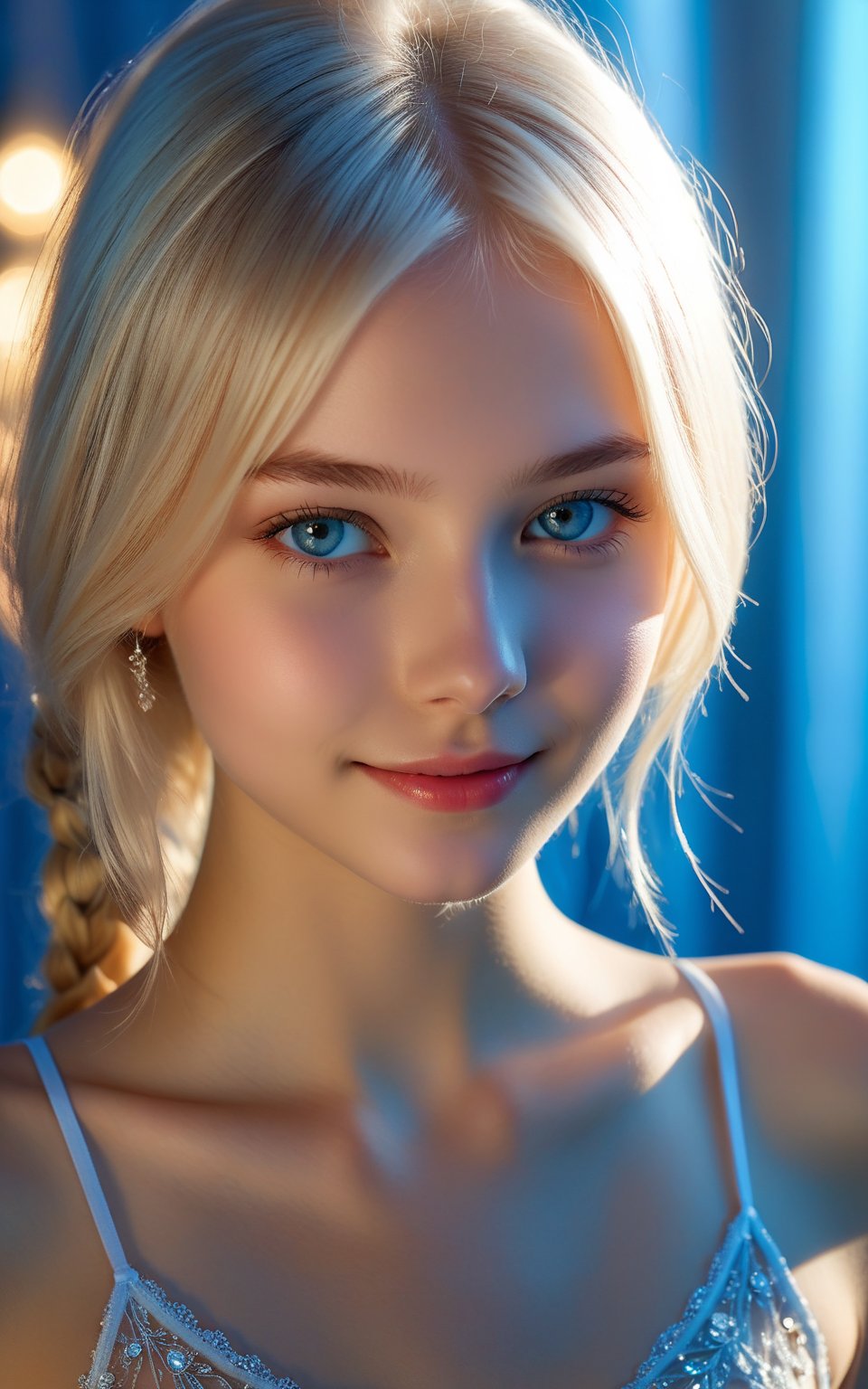 Masterpiece,  a body shot of a beautiful platinium blond-haired 18 year old Russian teenager,  slender runner's body by Jo...