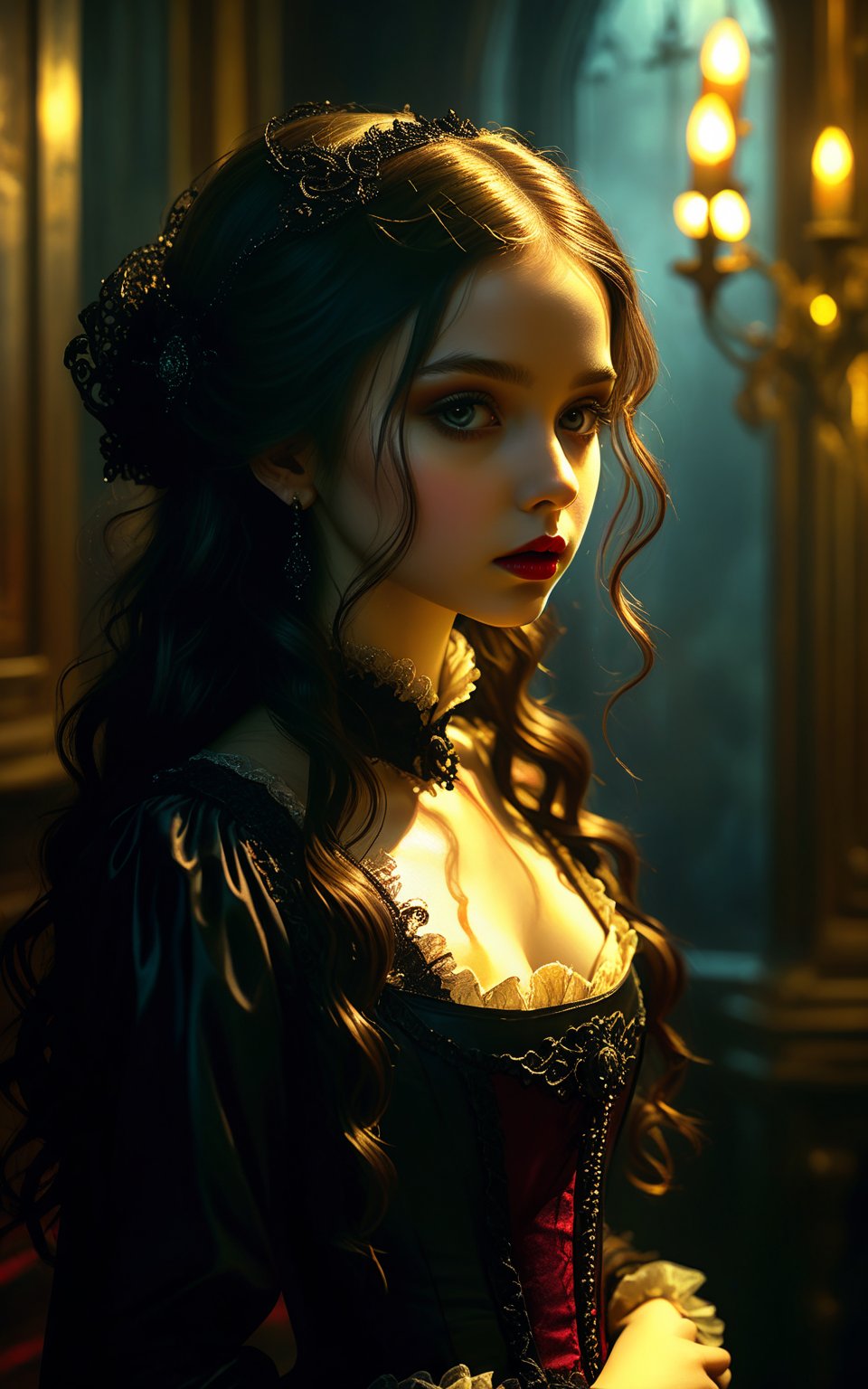 Dark moody atmosphere, dramatic, (mysterious dark mansion), dark moody atmosphere, (masterpiece, best quality 1.4), in the style of nicola samori, superbly drawn eerie picture. mark ryden, hyper-realistic, hyper-detailed, airbrushing, computer rendering. greg rutkowski. girl in a gothic costume with dark long wavy hair, glowing body, oil painting, heavy brush strokes, dripping paint unreal engine 3d; symbolism; colorful; polished; difficult; uhd; d3d; 16k", full color low contrast painting, soft cinematic light, exposure blending, hdr, front, watercolor, artstation trends, sharp focus, studio photography, intricate details, high detail, greg rutkowski, dark dark scary mansion
,GLOWING