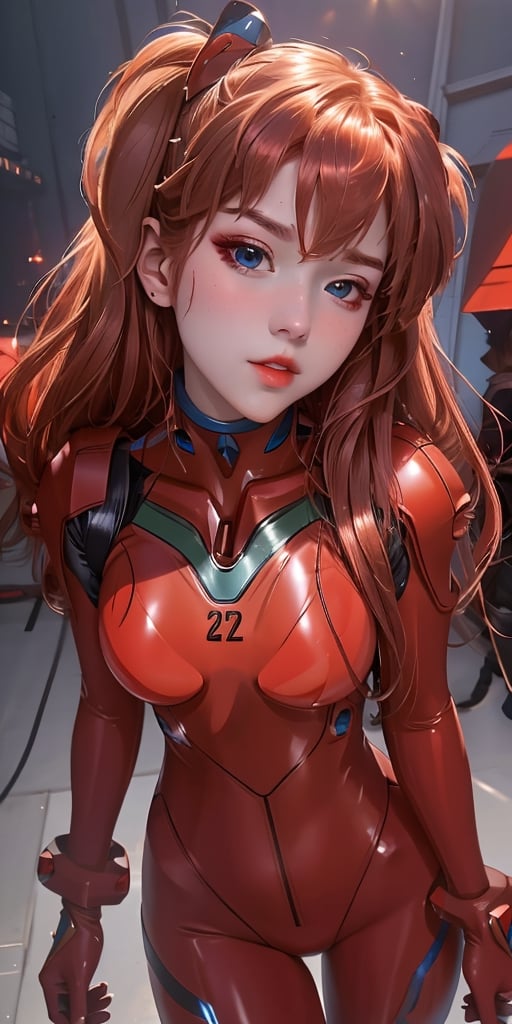 4K, 8K, (Masterpiece, best quality:1.2), blue eyes, perfect face, cosplay, professional photo, photo, photorealism, ((red armor)), modelshoot style, portrait of shirogane, red plugsuit, feminine, (girl),  ((cyberpunk landscape)), (narrow waist), upper body, face shot, very small breats, sexy look,photorealistic,realism, masterpiece, realistic face, realistic skin,realistic arms, realistic body, (bust shot photo of shirogane, shirogane asuka langley, shirogane asuka langley cosplay