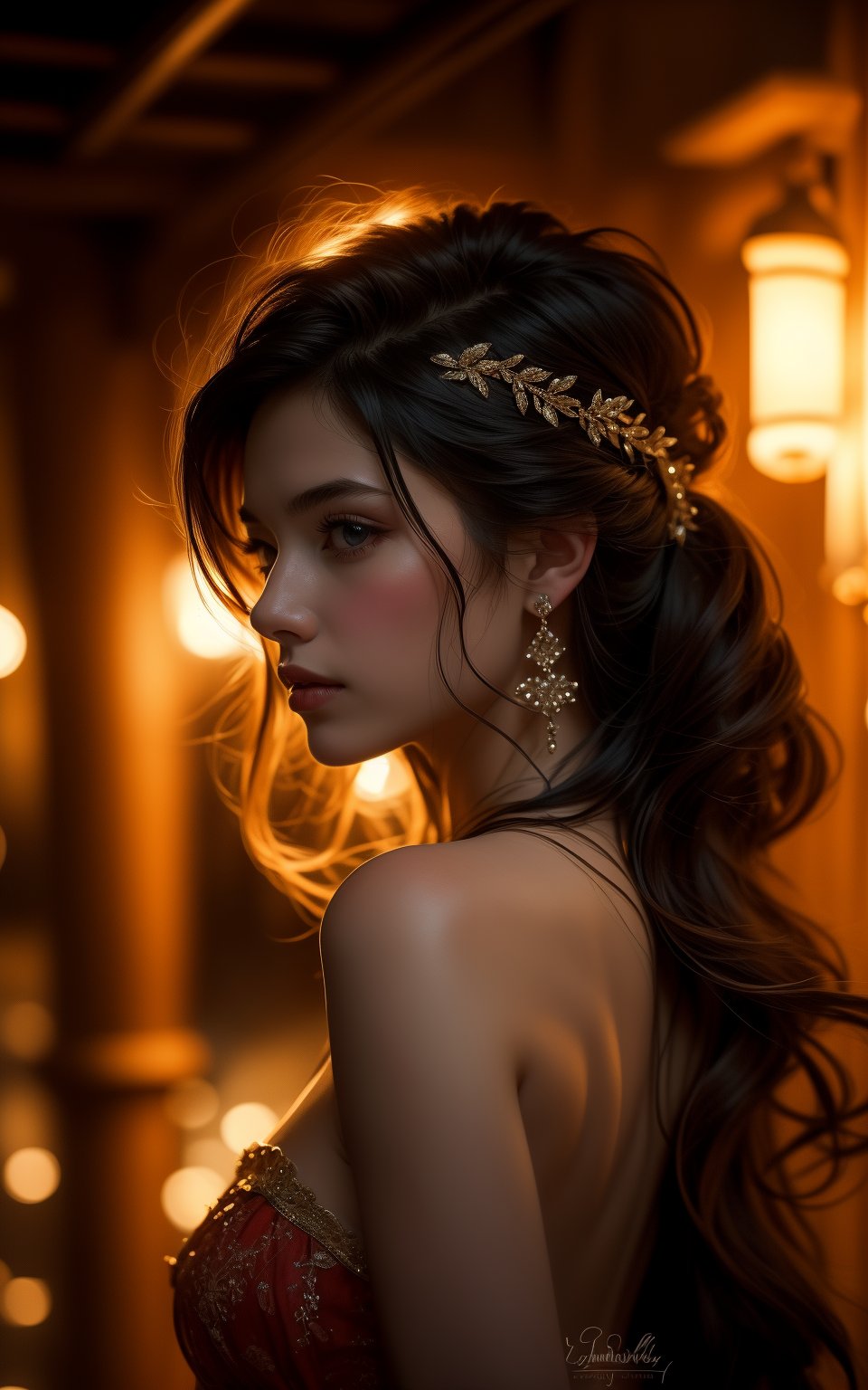 Romantic, alluring, detailed, photo, body portrait, serene, gentle. The art of beauty, refined and elegant,natural,long flowing hair,midjourney,Mystical