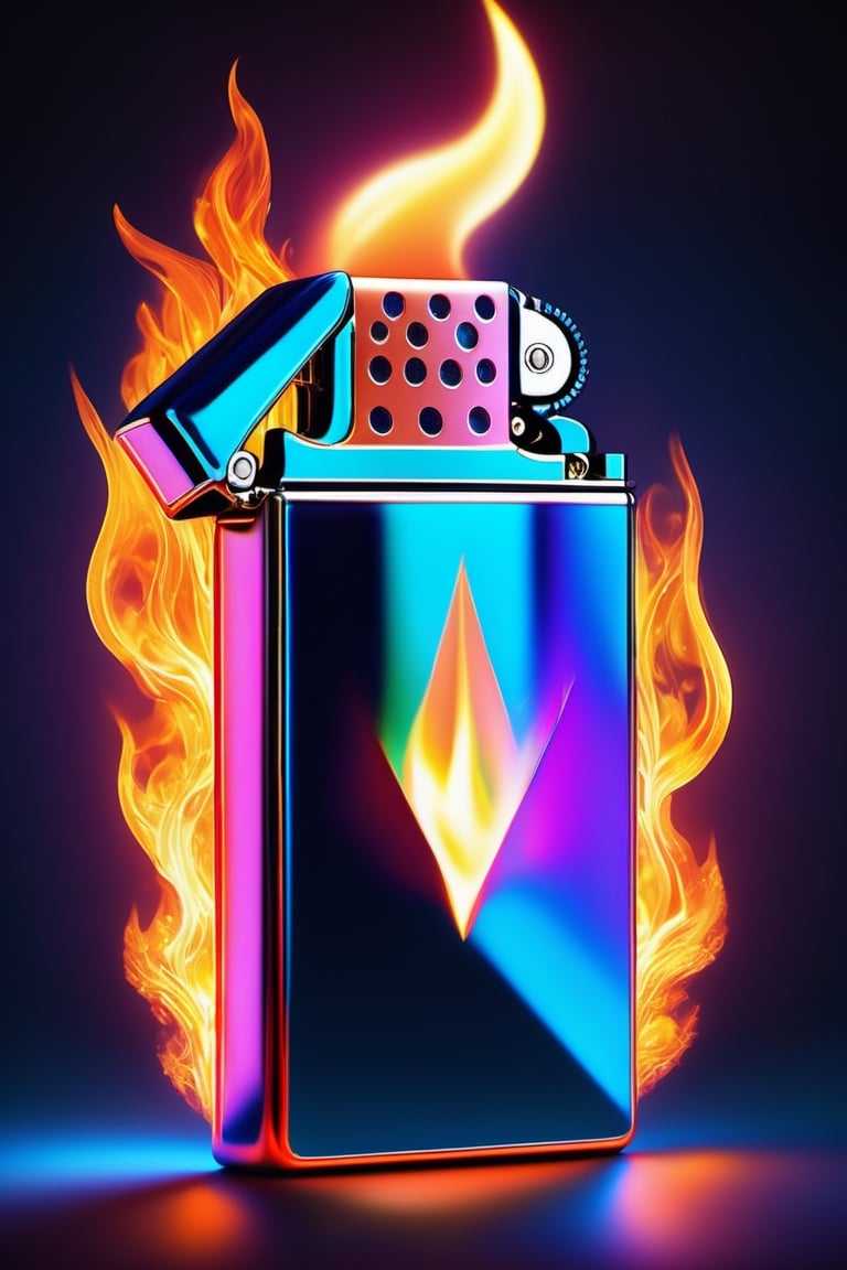 Imagine a Zippo lighter projecting holographic flames instead of real fire. Picture the holographic flames dancing in the air, creating an ethereal and futuristic ambiance. Focus on the intricate details of the holograms and their interaction with the lighter.