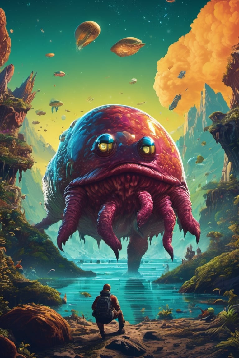 Photograph of a hyper detailed anthropomorphic blob creature,  frolicking,  Astropunk by shahan_ai on Tensor.Art