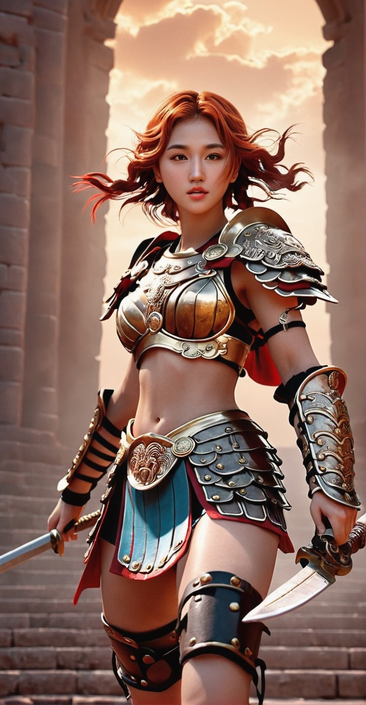 Roman Gladiator Girl 3D Game Character Model**: Enter the arena as a valiant Roman gladiator, equipped with iconic weaponry and ancient colosseum settings.
,huayu,candyseul,mythical clouds,neon photography style