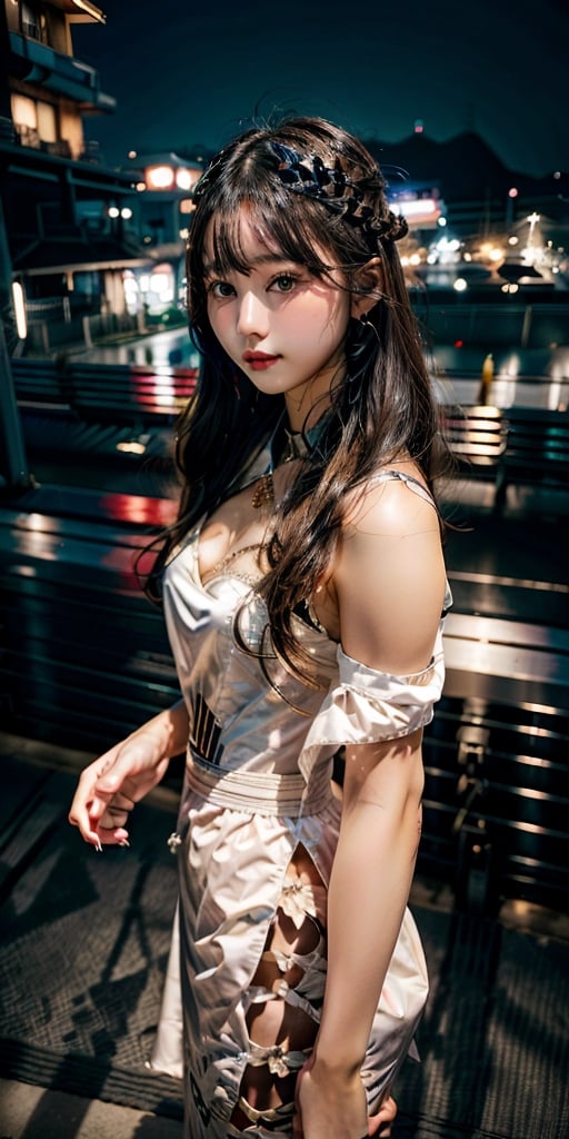 (((3 racequeen with a sexy costume in the F1 Suzuka circuit ))),(glamour:1.3) photo of a beautiful seducing woman\(girlfriend\) in her teens, perfect hands, perfect fingers, (blush:0.8), (goosebumps:0.5), realistic dull_skin, (wrinkles:0.8), feminine_bodyfigure, (absolute_cleavage:0.8), BREAK wearing Lace-trimmed peasant blouse with a tassel-tie neckline and elastic cuffs, BREAK photorealistic, (upper_body frame), hourglass body shape, (dynamic_pose), city night sky, natural_lighting, shot from above, staring_at_viewer, 50mm lens, rule_of_thirds, Fujicolor_Pro_Film, more detail 