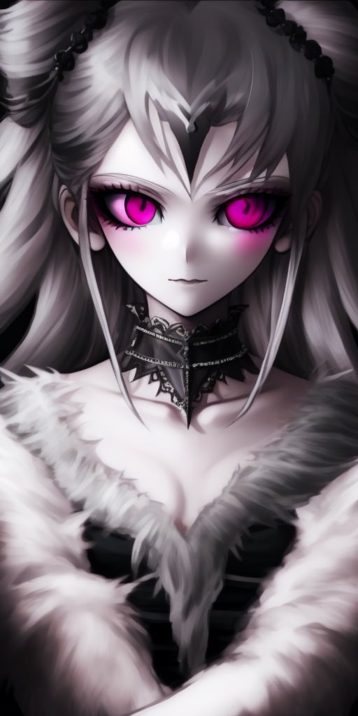 Rubit , fantasy .Perfect anatomy, (masterpiece, top quality, extreme), perfecteyes, pink eyes, grey hair, portrait, gothic,