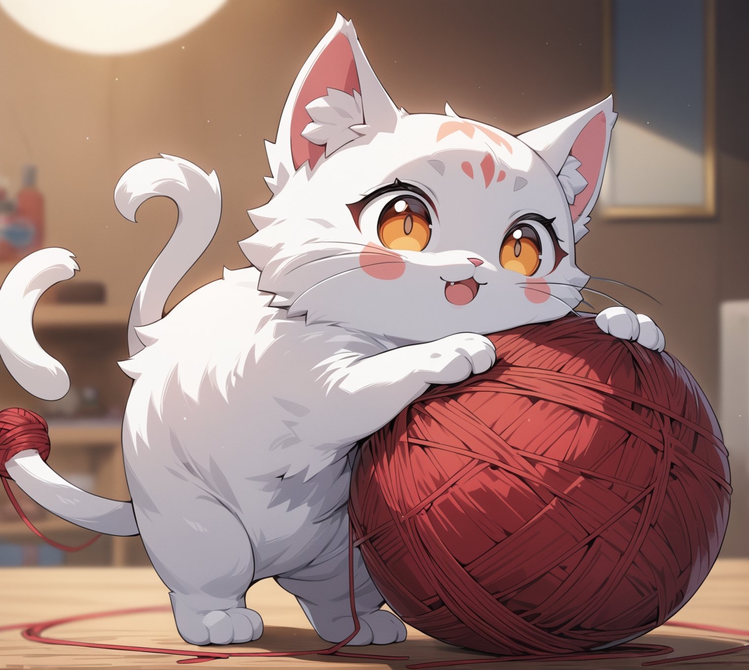 ((anime style)),  masterpiece, 4K, cute furry cat playing a yarn ball, more detail XL,